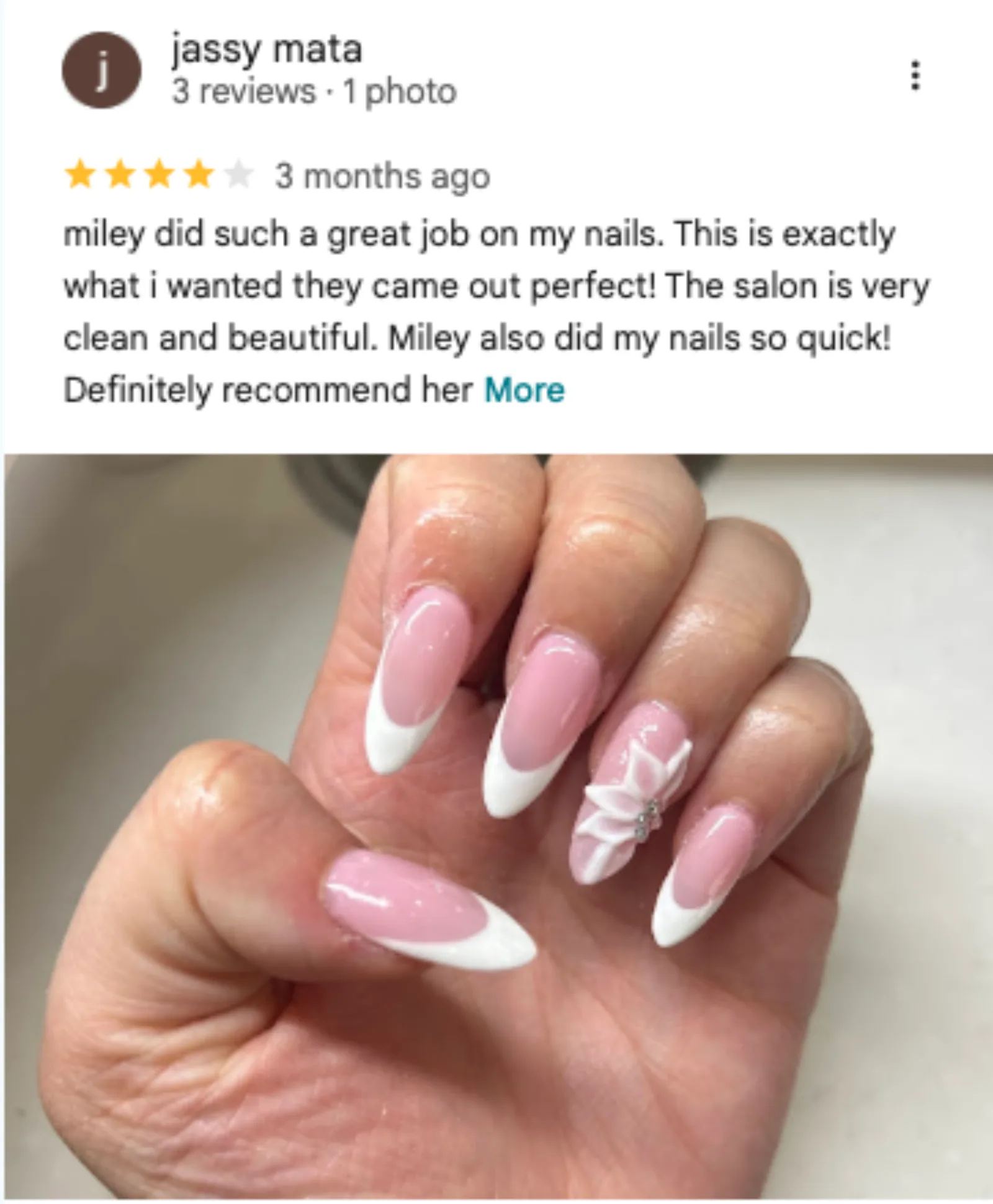 Jassy Mata Google review of Trust Nails & Spa