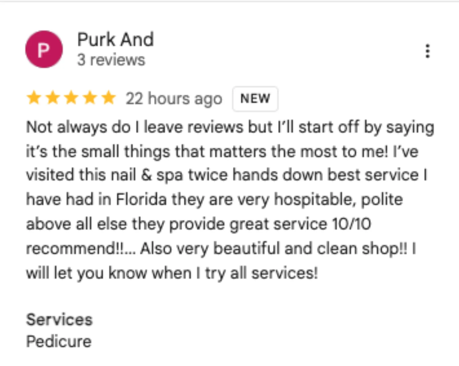 5-star Google review of Trust Nails & Spa