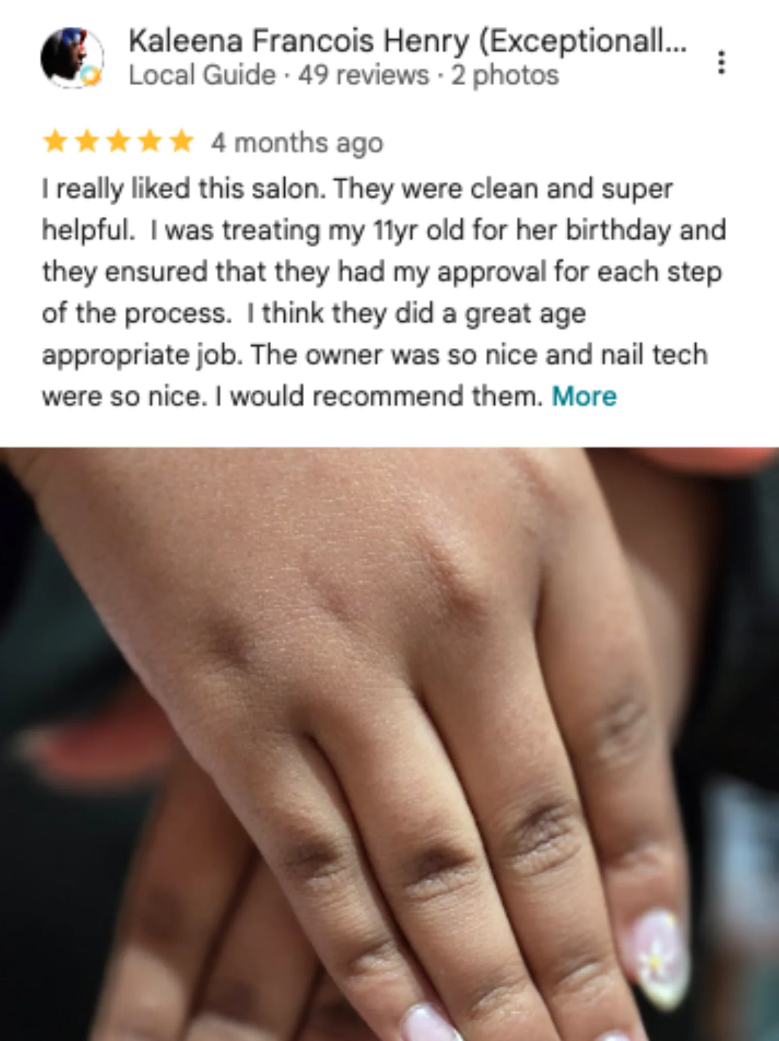 Kaleena Francois-Henry 5-star Google review of Trust Nails & Spa