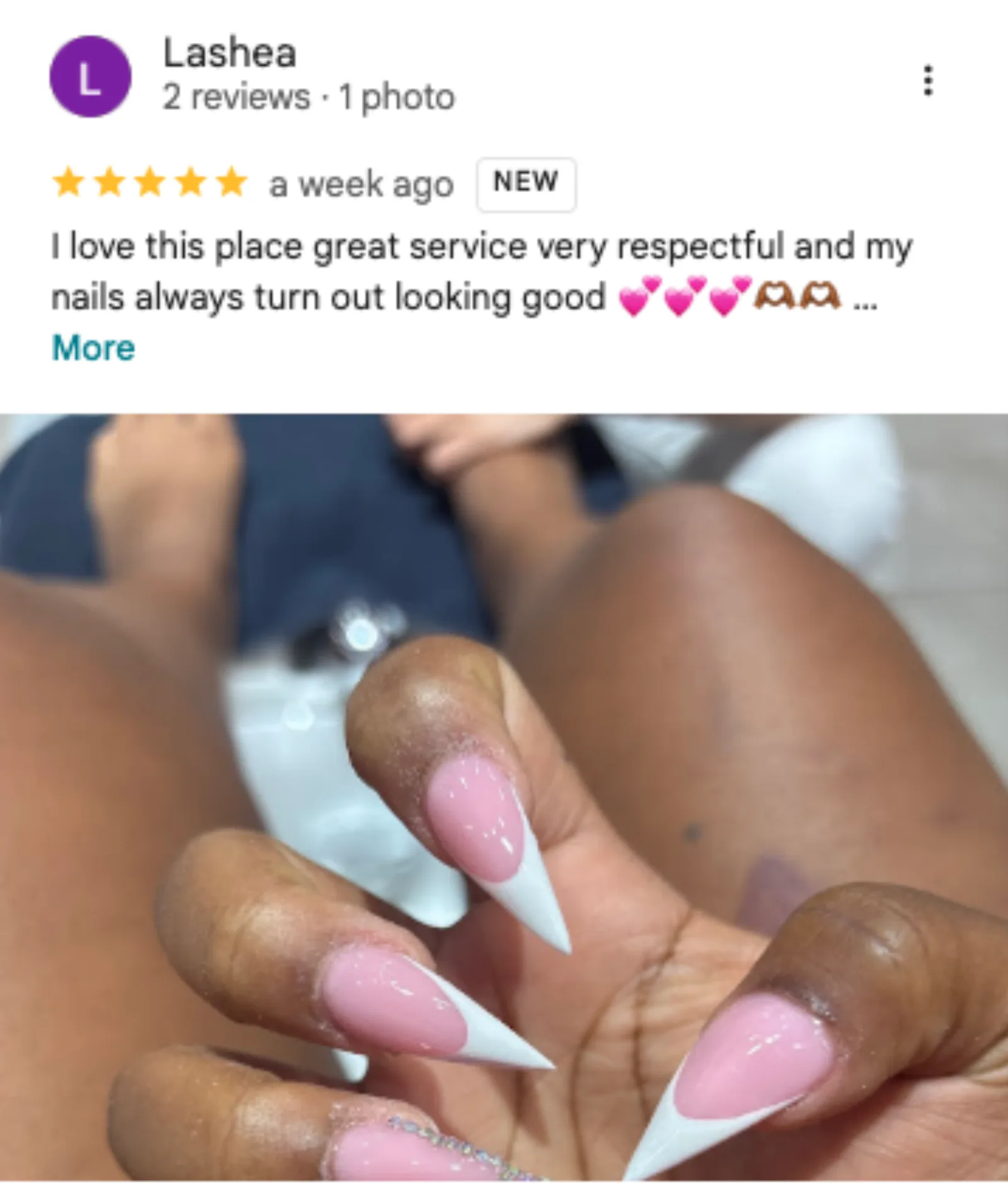 Lashea 5-star Google review of Trust Nails & Spa