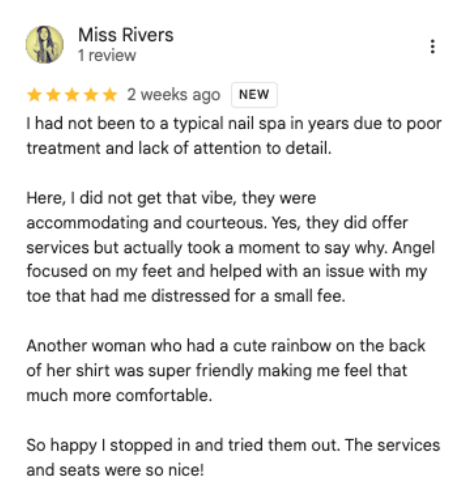 Miss Rivers 5-star Google review of Trust Nails & Spa