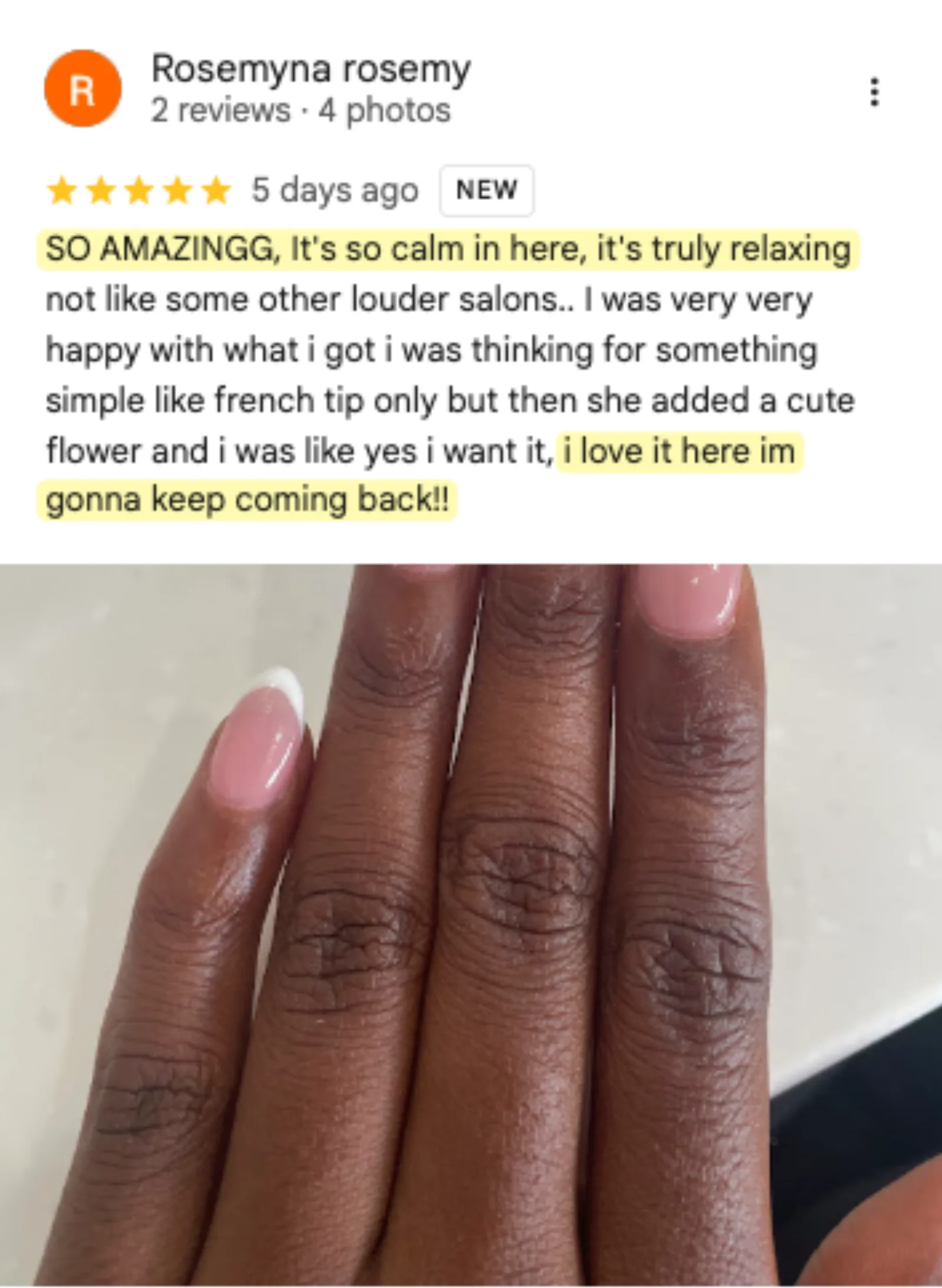 Rosemyna Rosemy 5-star Google review of Trust Nails & Spa