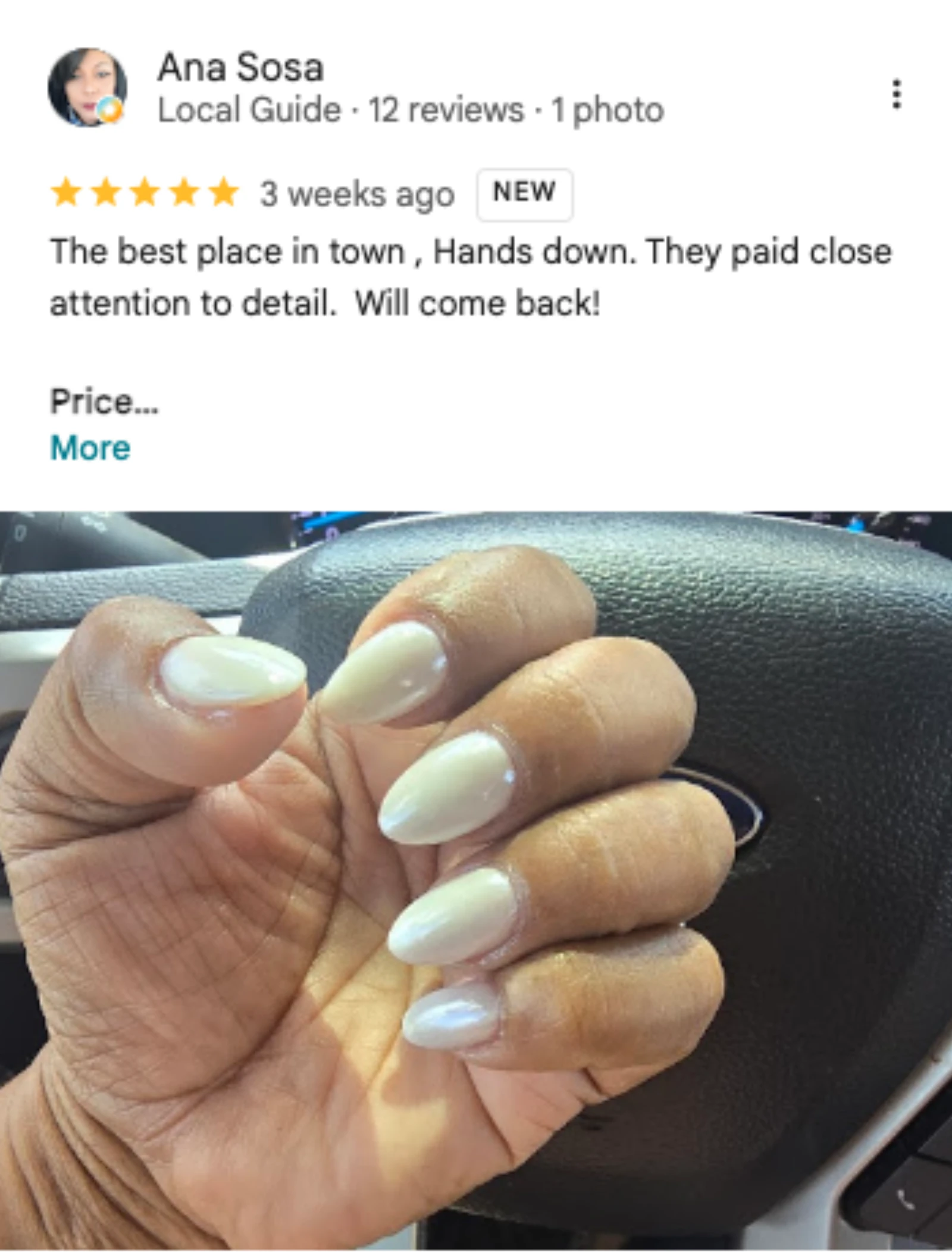 Ana 5-star Google review of Trust Nails & Spa
