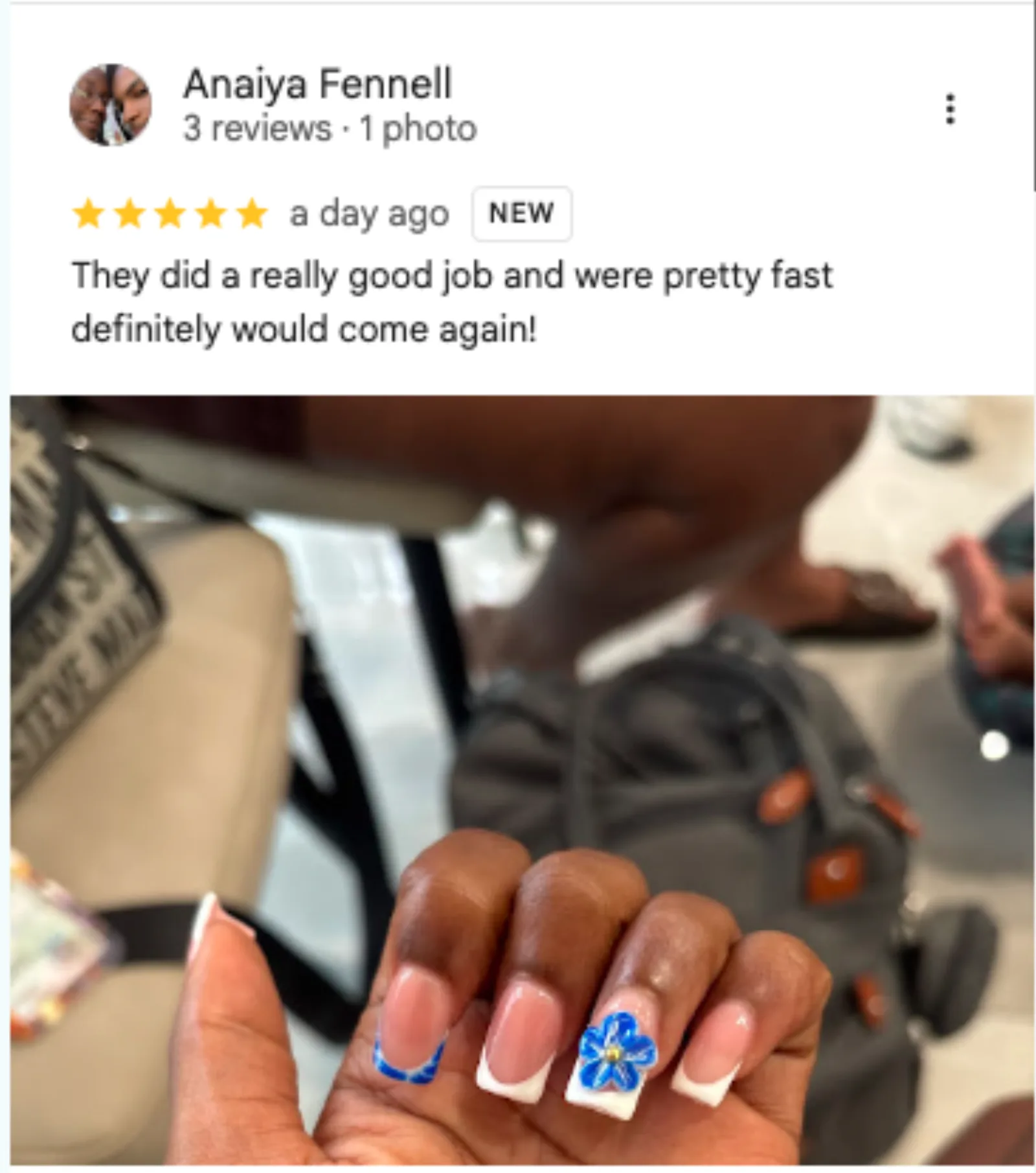 Anaiya Fennell 5-star Google review of Trust Nails & Spa