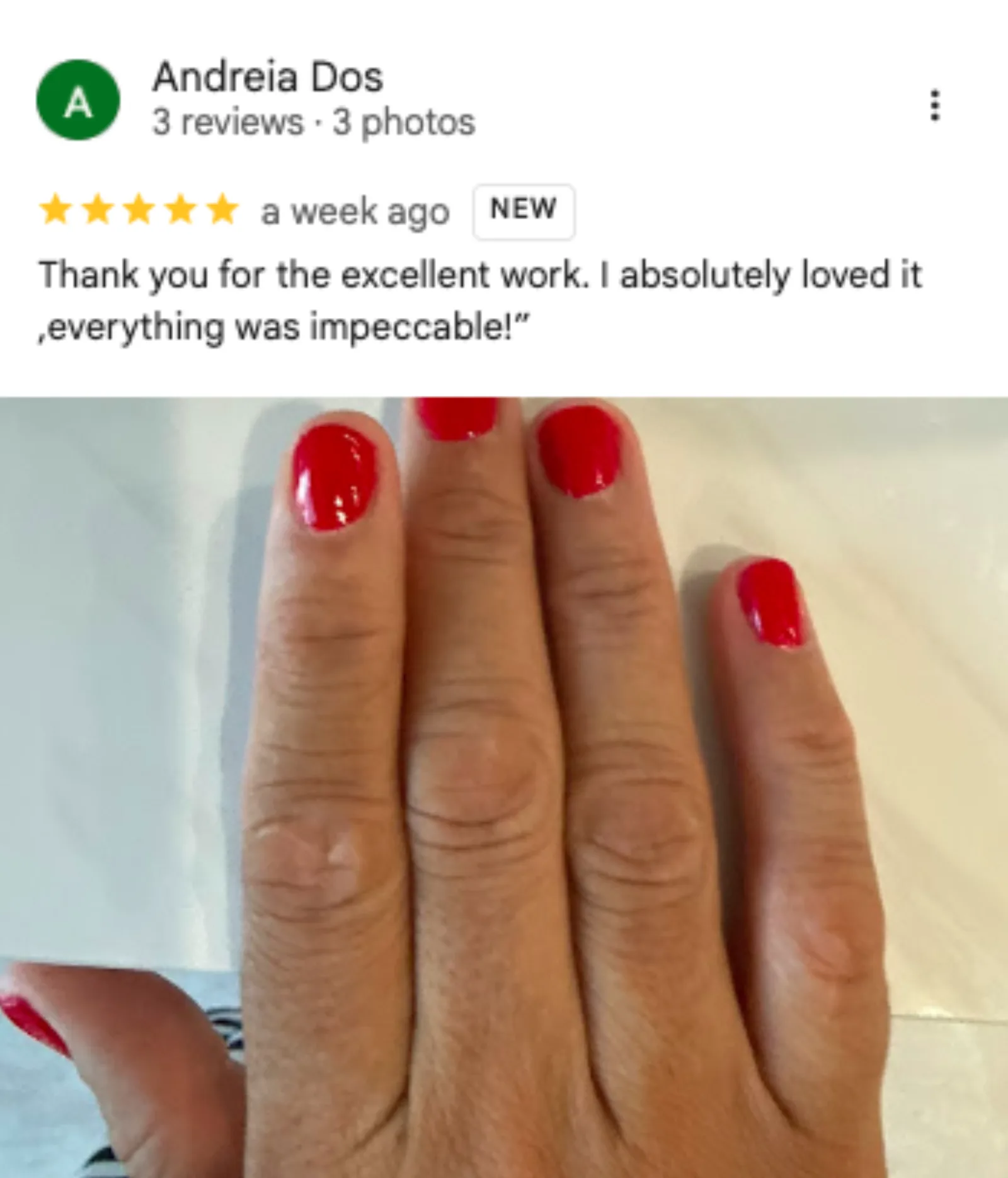 Andreia Dos 5-star Google review of Trust Nails & Spa