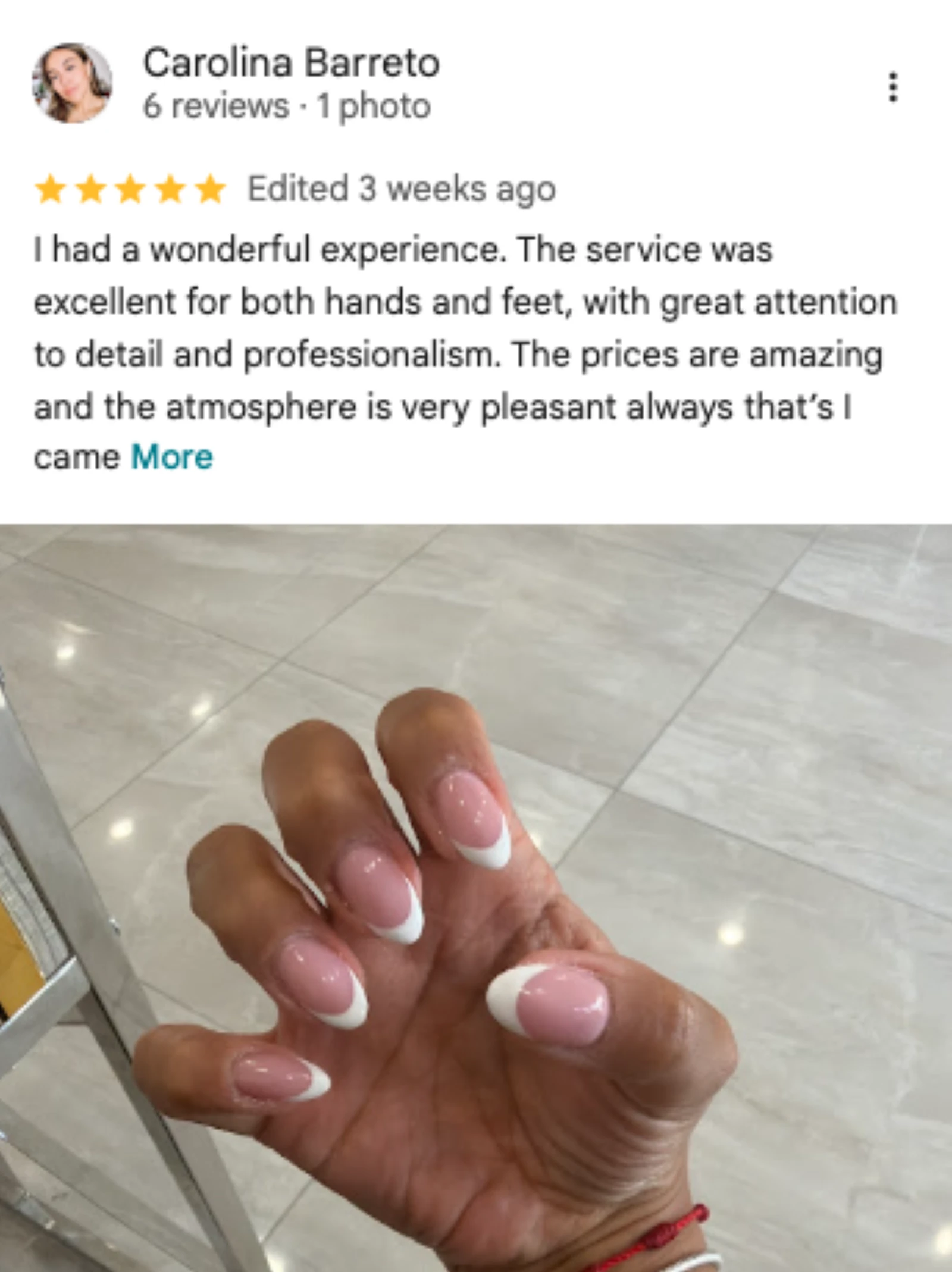 Carolina Barrera 5-star Google review of Trust Nails & Spa
