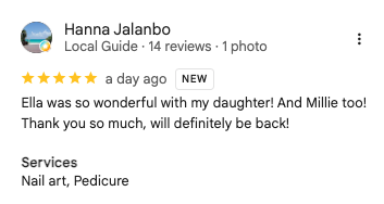 Hanna Jalanbo 5-star Google review of Trust Nails & Spa