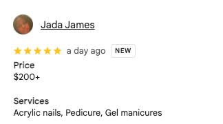 Jada James 5-star Google review of Trust Nails & Spa