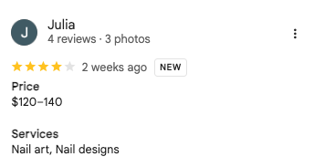 Julia 5-star Google review of Trust Nails & Spa
